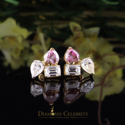 DiamondCelebritees Women's 925 Silver Yellow 5.00ct VVS D Pink Moissanite Toi et Moi Stud Earrings