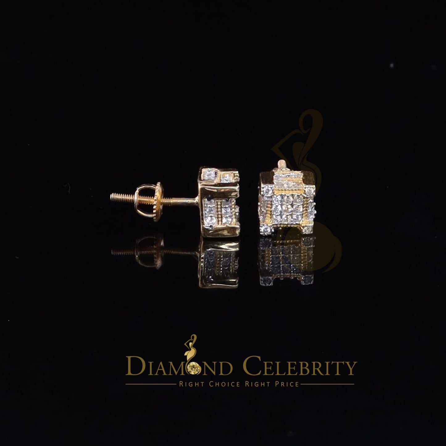 DiamondCelebritees  0.74ct Cubic Zirconia Elegant Yellow 925 Silver Square Men's & Women's Earrings