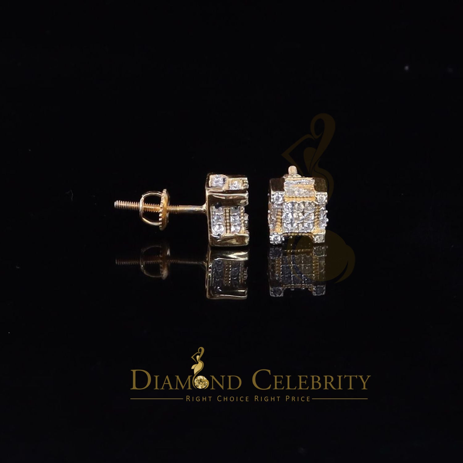 DiamondCelebritees  0.74ct Cubic Zirconia Elegant Yellow 925 Silver Square Men's & Women's Earrings