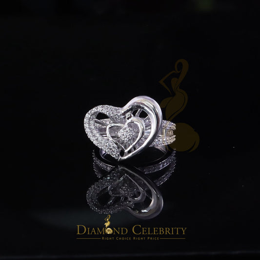 DiamondCelebritees 925 Silver Baguette 85 Cubic Zirconia Stones White Dual Heart Womens Ring SZ7.