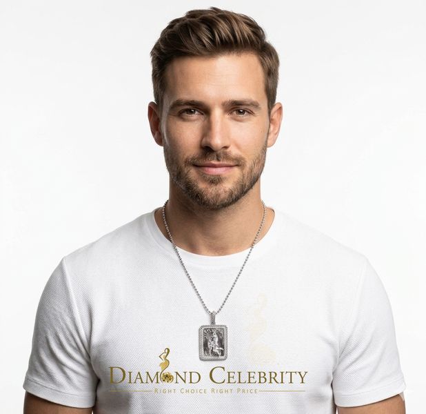 DiamondCelebritees Men's 925 Silver 0.66ct CZ ST LAZARUS "1" inch 3D look White Square Pendant