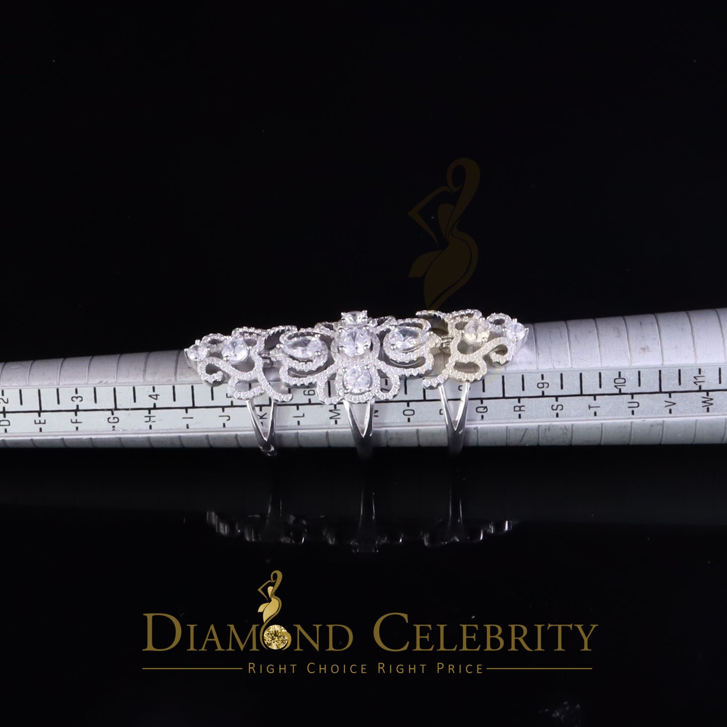 DiamondCelebritees 925 Sterling Silver 4.00ct Cubic Zirconia White Large Flower Womens Ring Size 6