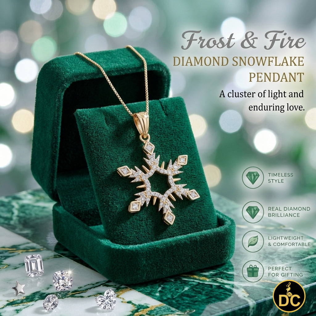 DiamondCelebritees 925 Sterling Yellow Silver Snowflake Pendant Necklace with 0.15ct Real Diamonds