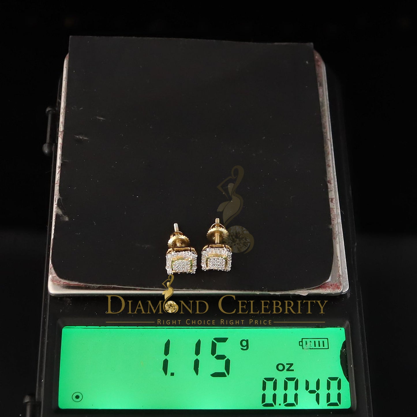 DiamondCelebritees 0.15ct Diamond 925 Sterling Silver Yellow Square Earring For Men's / Women's