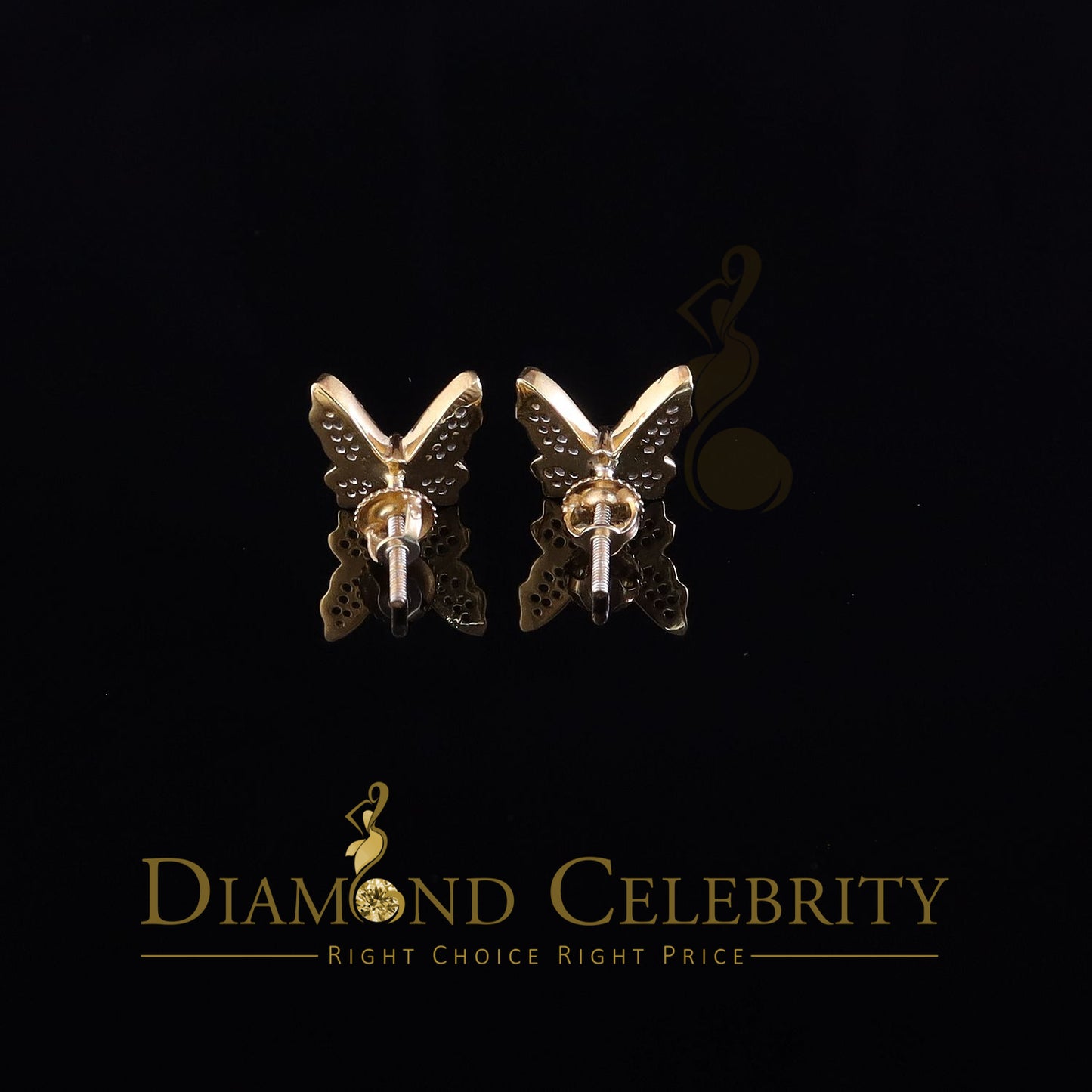DiamondCelebritees  Women's 0.34ct Cubic Zirconia Butterfly Stud Earrings Yellow 925 Sterling Silver