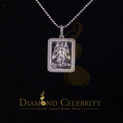 DiamondCelebritees Men's 925 Silver 0.66ct CZ Square SAINT MICHEAL White 1.00 inch 3D Pendant