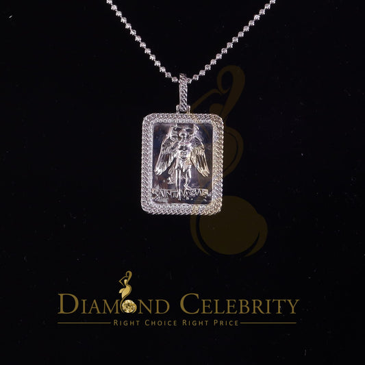 DiamondCelebritees Men's 925 Silver 0.66ct CZ Square SAINT MICHEAL White 1.00 inch 3D Pendant