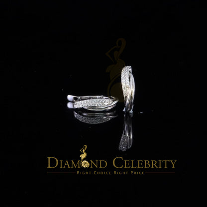 DiamondCelebritees  white Gold 925 Sterling Silver Mens Hip Hop Iced 2 row Huggie Hoop Earrings