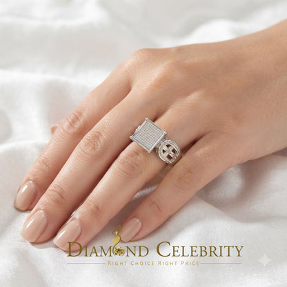 DiamondCelebritees 0.10CT Real Diamond 925 White Silver Engagement Womens Square Ring SZ 7