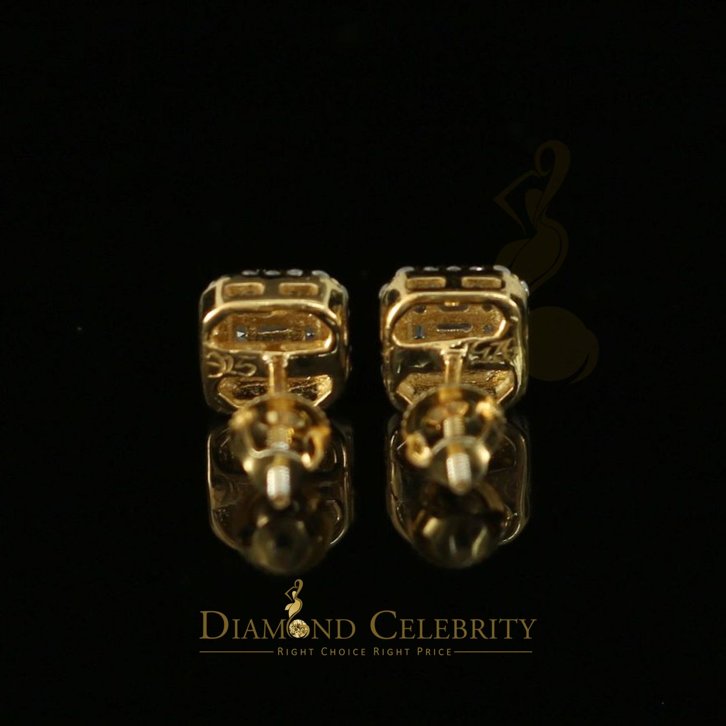 DiamondCelebritees  925 Yellow Silver 0.64ct Cubic Zirconia Women's & Men's Hip Hop Square Earrings