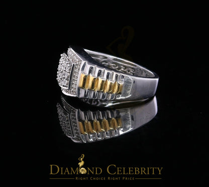 DiamondCelebritees 0.25 CT Real Diamond 925 Sterling White Silver Two Tone Shine Men's Ring Size 10