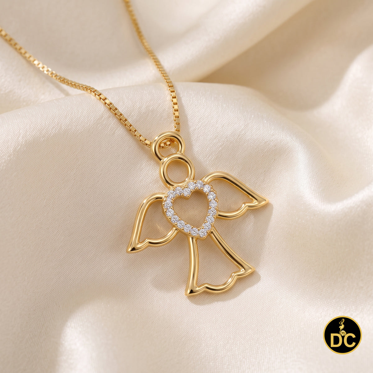 DiamondCelebritees  925 Silver Yellow Heart-Shaped Guardian Angel Pendant W/ Real 0.05CT Diamond