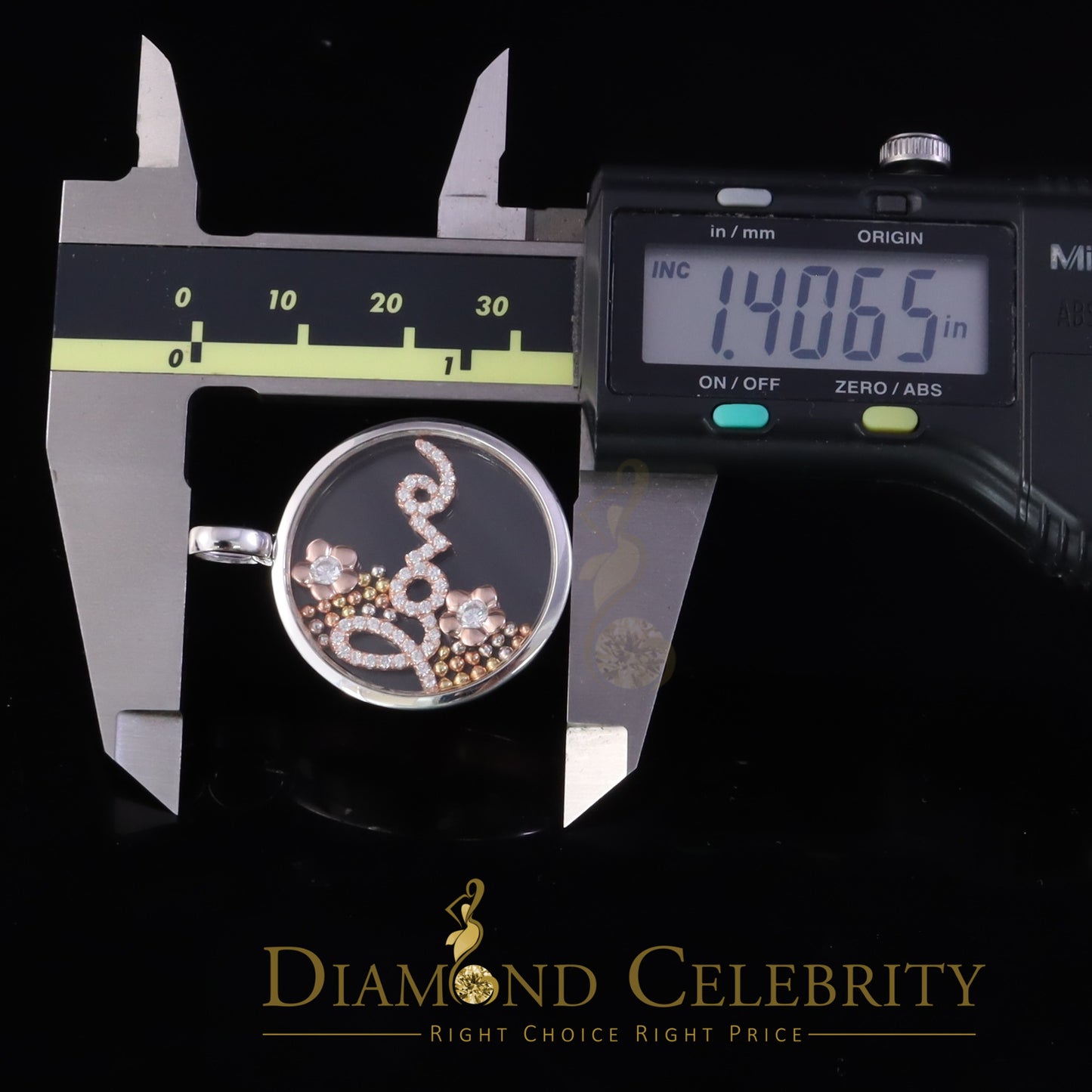 DiamondCelebritees Beautiful White Sterling Silver Charming LOVE Round Pendant with Cubic Zirconia