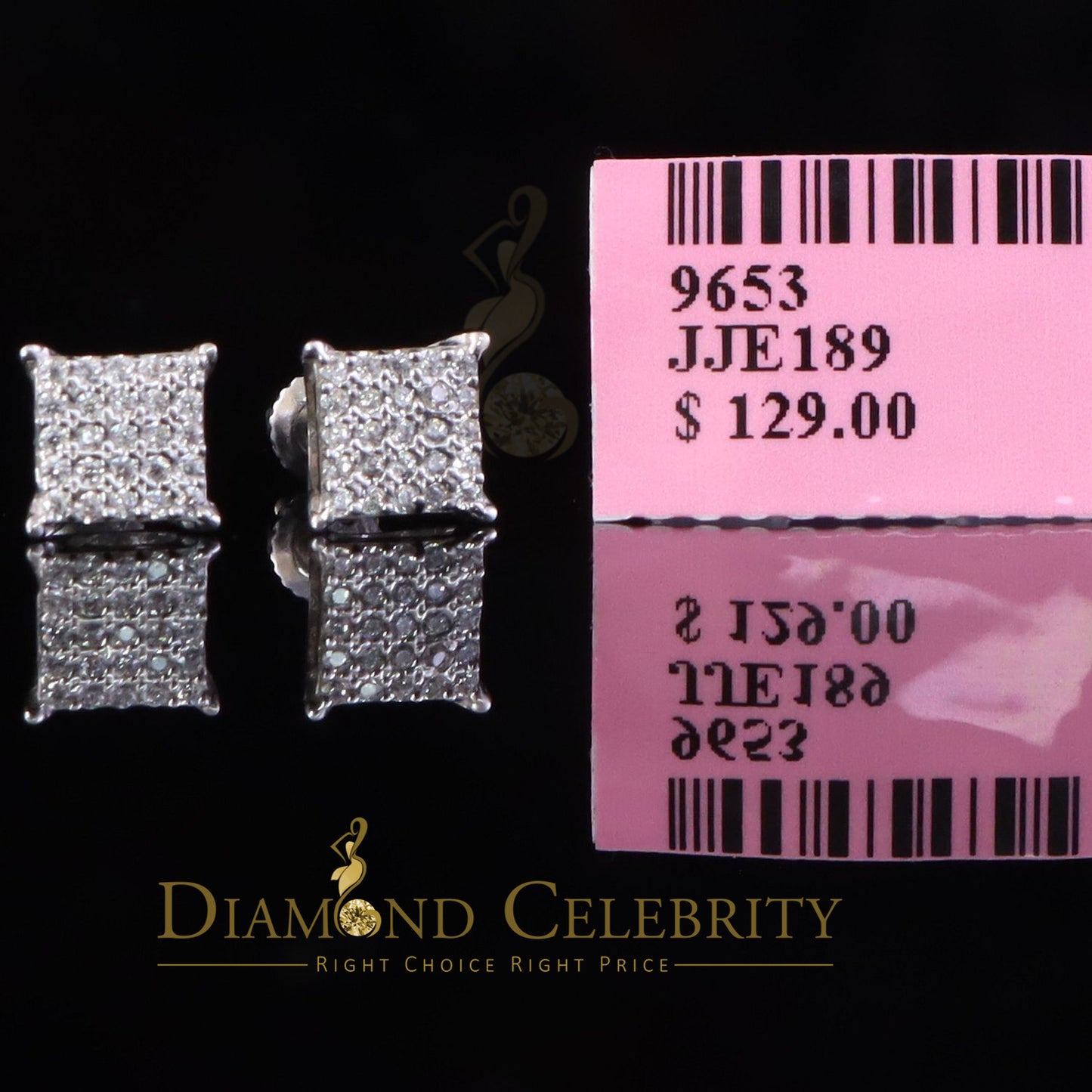 DiamondCelebritees  White 925 Silver Screw Back 0.50ct Cubic Zirconia Square Women Stud Earrings