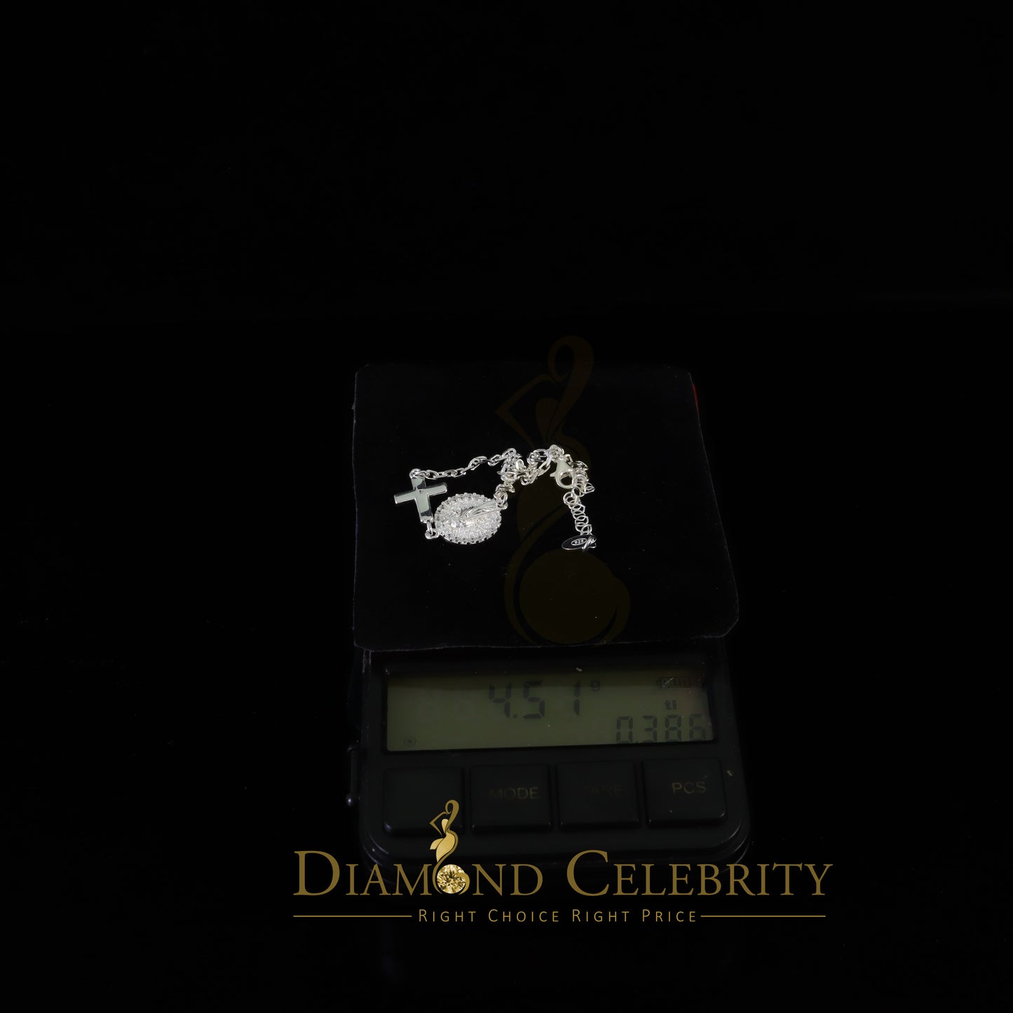 Diamondcelebritees CZ White Women's 925 Sterling Silver Virgin Merry and Cross Bracelet SZ 8