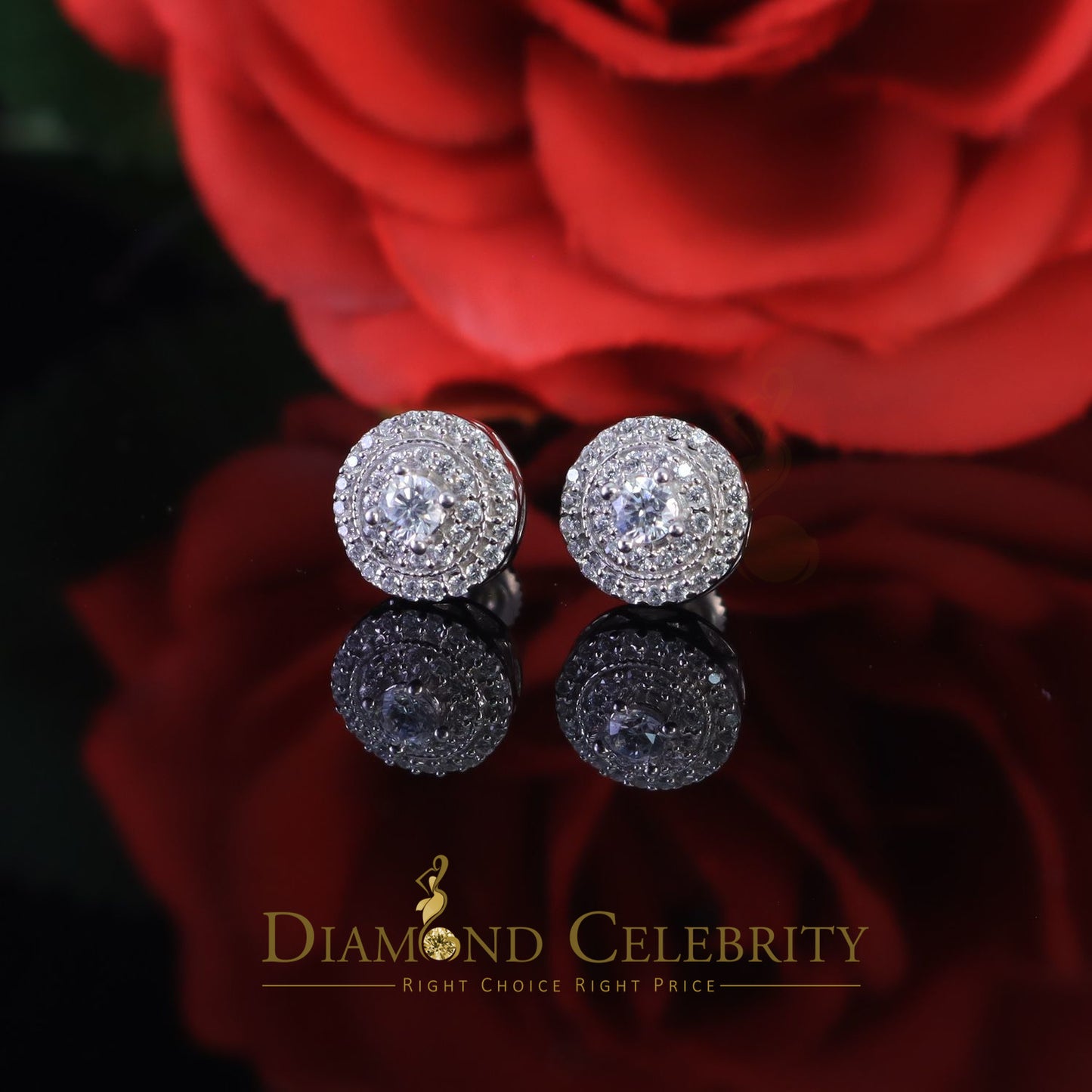 DiamondCelebritees  White Silver 925 Sterling Silver 0.92ct Cubic Zirconia Women's Round Earrings