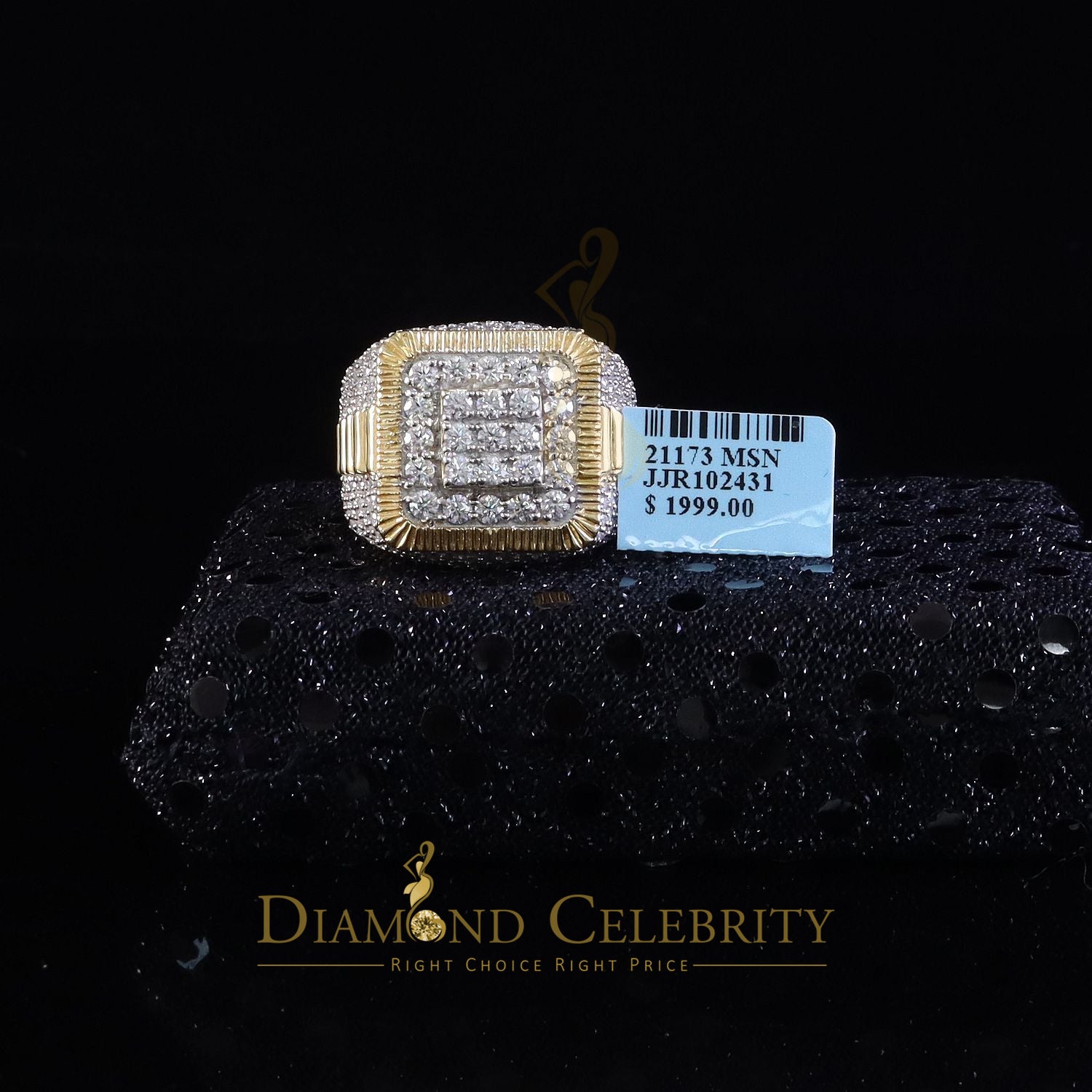 DiamondCelebritees Men's 925 Sterling Silver 6.50ct VVS 'D' Moissanite Square Yellow Rings Size 10