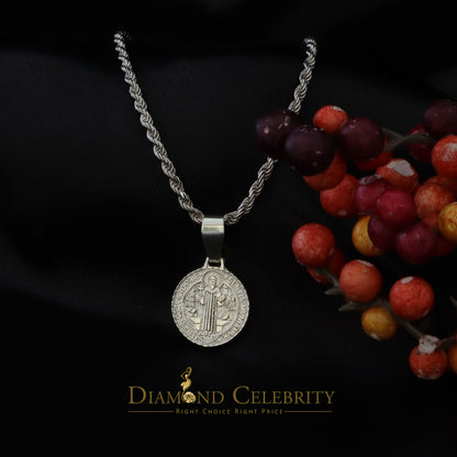 DiamondCelebritees Double Side Round Benedict Men's/Women's Pendant Religious 925 Sterling Silver