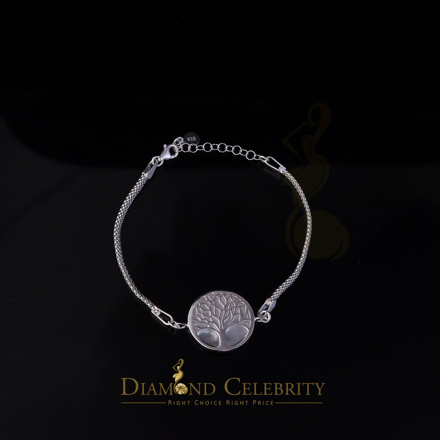 DiamondCelebritees White 925 Sterling Silver Women's Mother Of Pearl Tree Of Life Bracelet Size 8