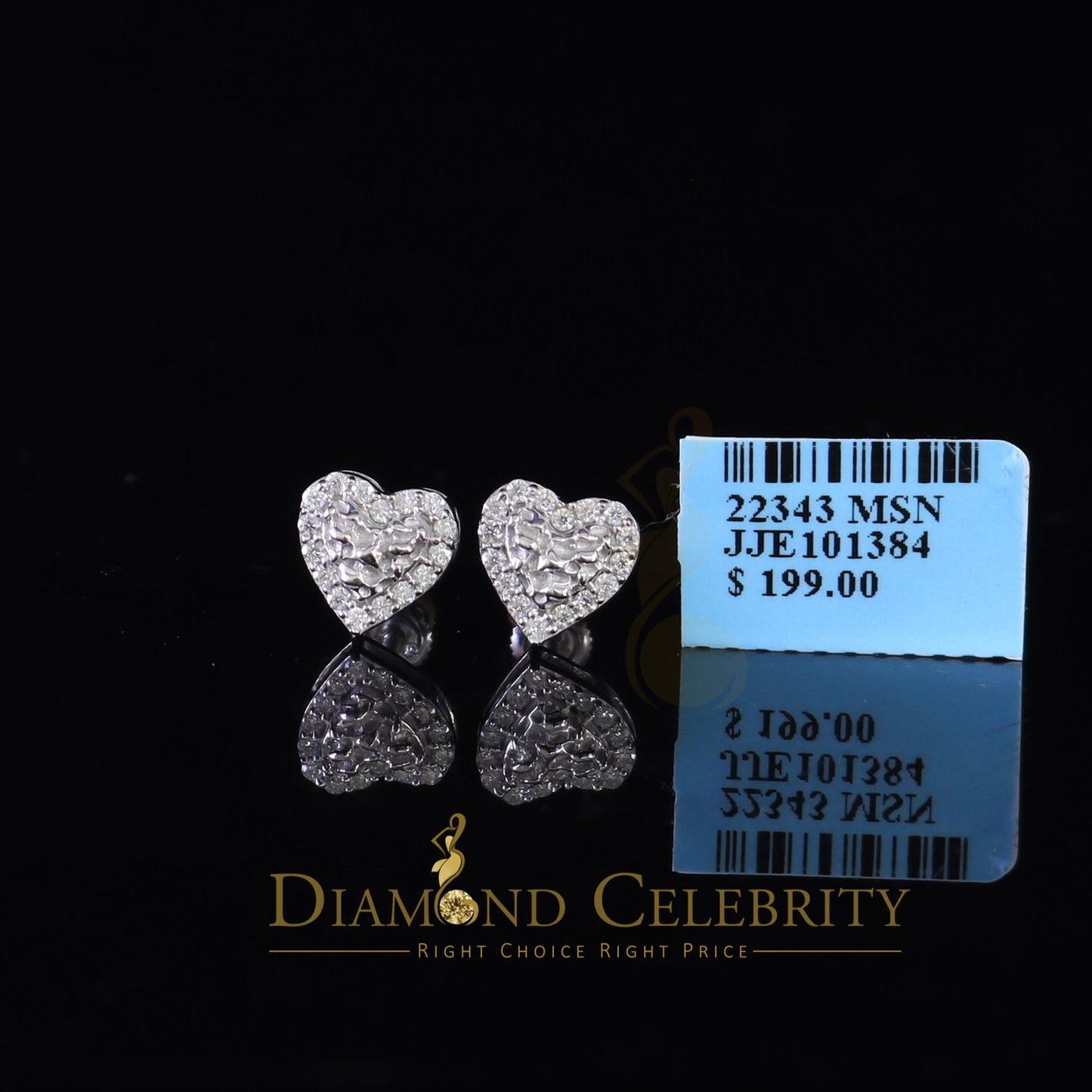 Diamondcelebritees 1.00ct Moissanite White 925 Sterling Silver Women's Heart Shape Nugget Earrings