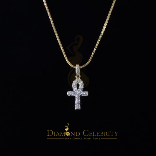 DiamondCelebritees Yellow 925 Mens ANKH Sterling Silver Shape Pendant with 0.82ct Cubic Zirconia