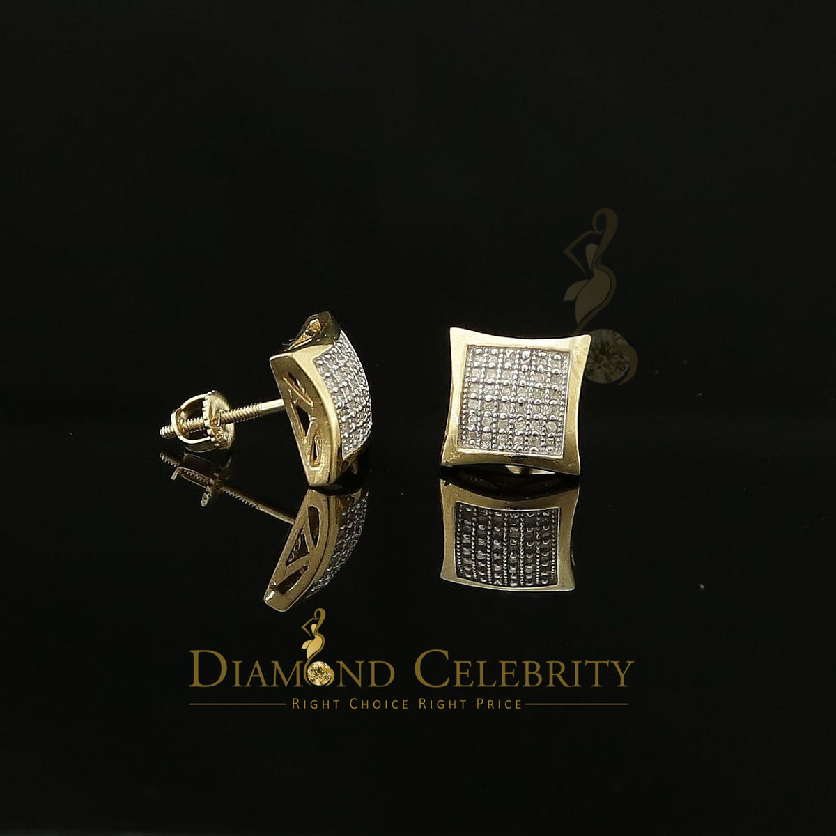 DiamondCelebritees Aretes Para 925 Sterling Yellow Silver 0.20ct Diamond Women & Men Kite Earrings