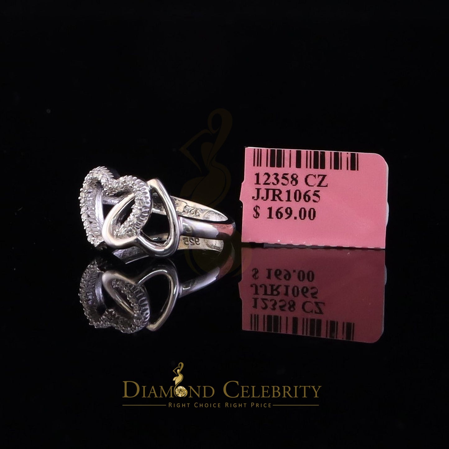 DiamondCelebritees 0.33 ct Cubic Zirconia 925 Sterling White Silver Heart Womens/Men's Ring Size 7