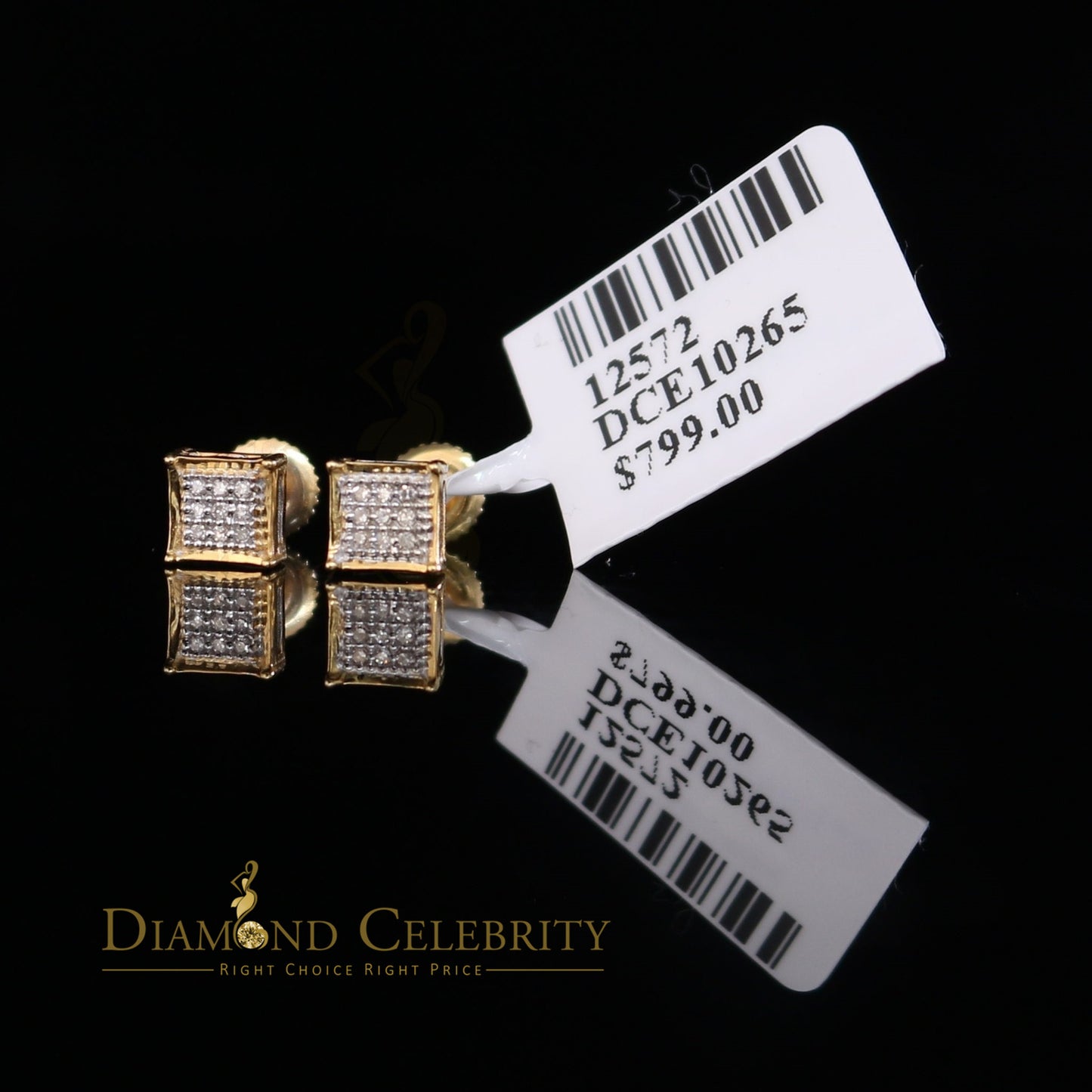 DiamondCelebritees 10K Real Yellow Gold with 0.05CT Real Micro Diamond Men's/Women's Stud Earring