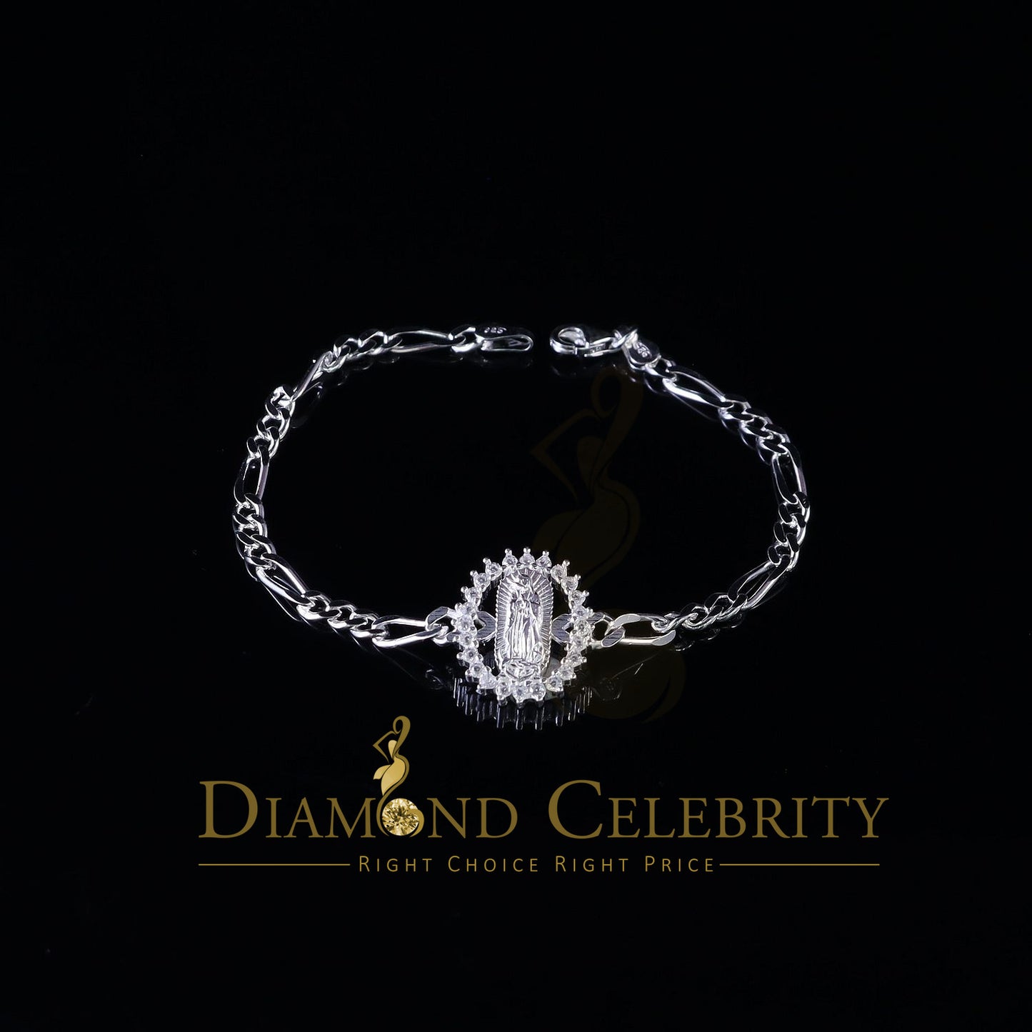 Diamondcelebritees Virgin Merry CZ 925 Sterling Silver White Oval Shape Women's Religious Bracelet