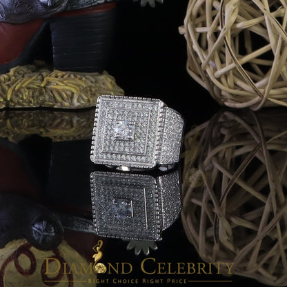 DiamondCelebritees Men's 6.25ct Cubic Zirconia White Silver Round Adjustable Ring From SZ 11 to 13