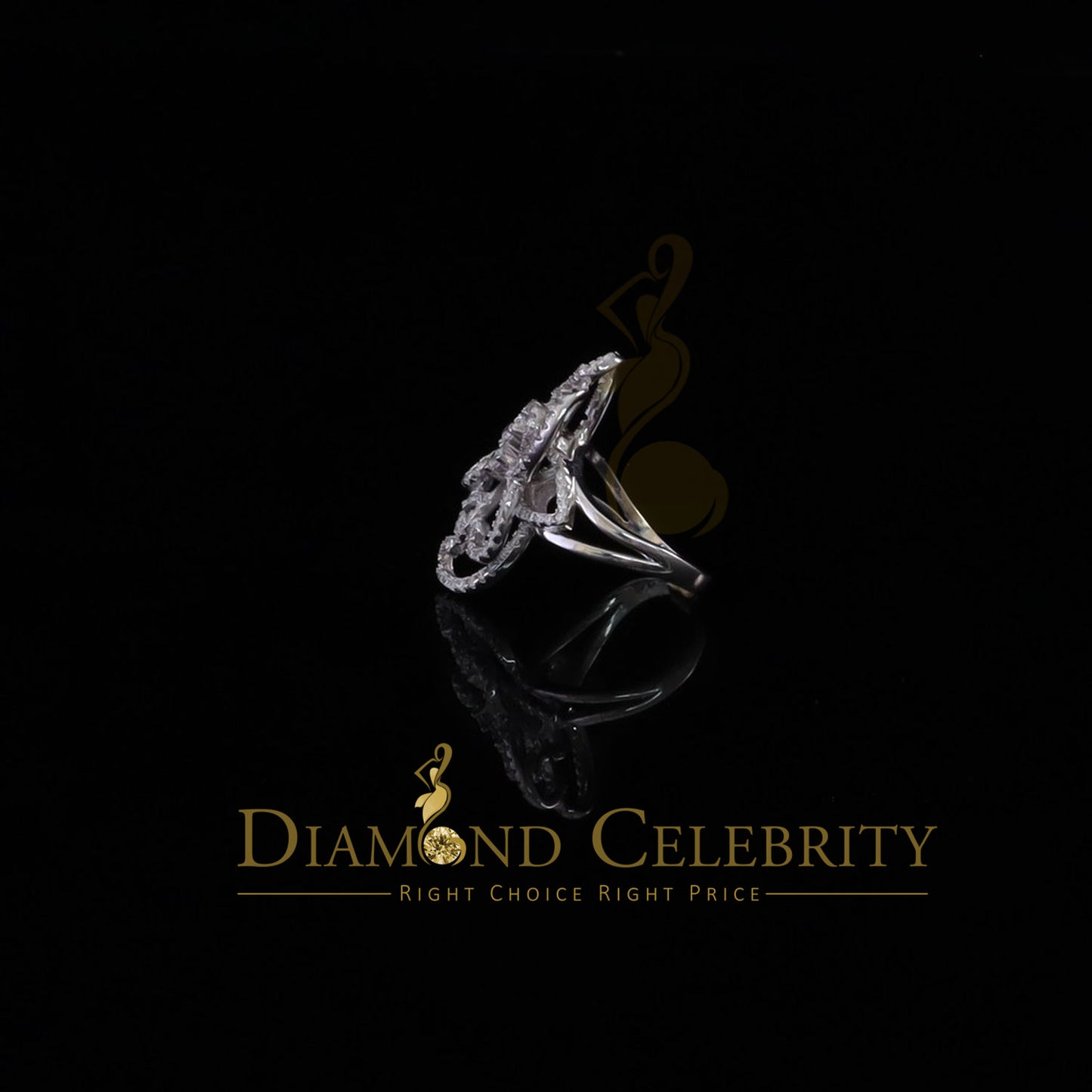 DiamondCelebritees 2.50 ct Cubic Zirconia 925 White Silver Cocktail Flower Womens Ring Size 8.5