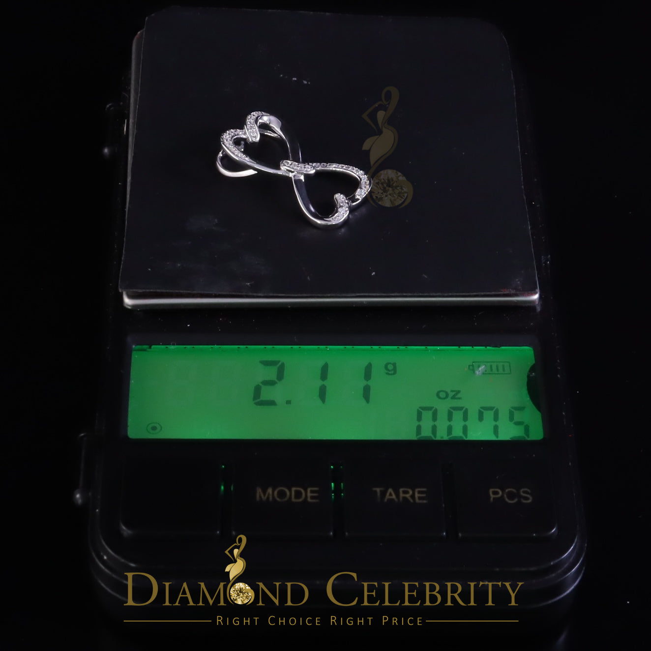 DiamondCelebritees 925 Sterling White Silver Pendant with Dual Heart Shape 0.00ct Cubic Zirconia