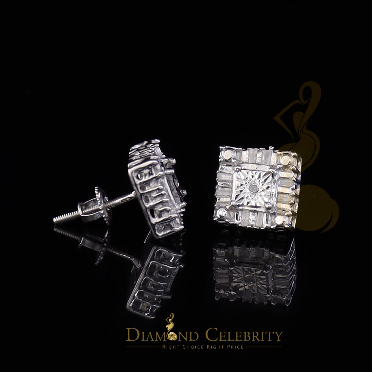 DiamondCelebritees Micro Pave White 925 Silver 0.20ct Real Diamond Men & Women Square Earrings