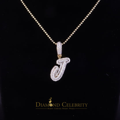 DiamondCelebritees Yellow Cursive 3D Alphabet Shape 925 Sterling Silver Cubic Zirconia Pendant