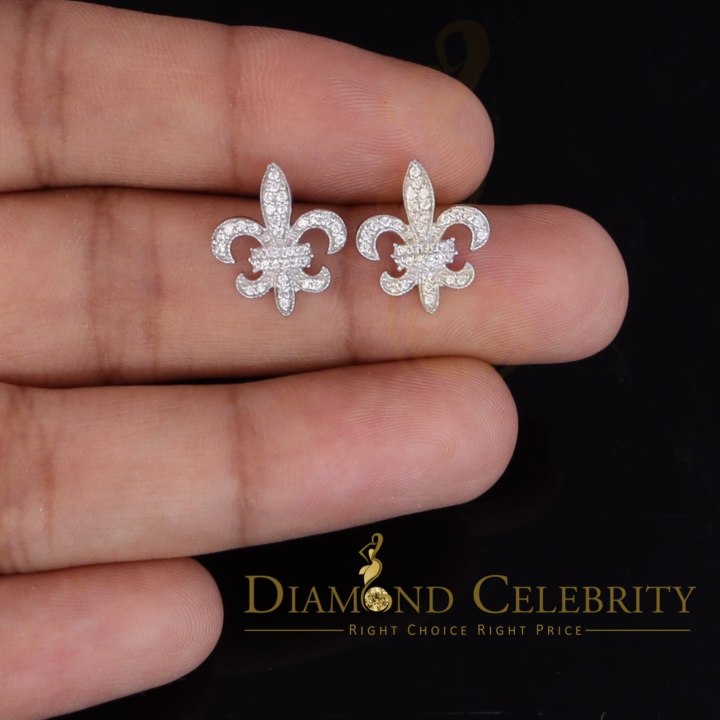 DiamondCelebritees  Fleur de Lis White Silver Screw Back 0.62ct Cubic Zirconia Women Stud Earrings