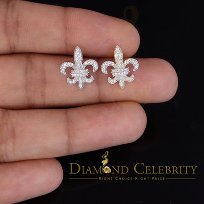 DiamondCelebritees  Fleur de Lis White Silver Screw Back 0.62ct Cubic Zirconia Women Stud Earrings