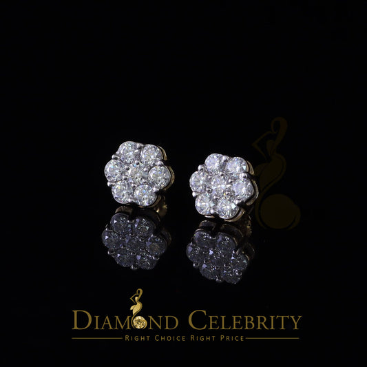 DiamondCelebritees Real Moissanite VVS 'D' Color 2.0ct 10k Real Yellow Gold Stud FLORAL Earrings