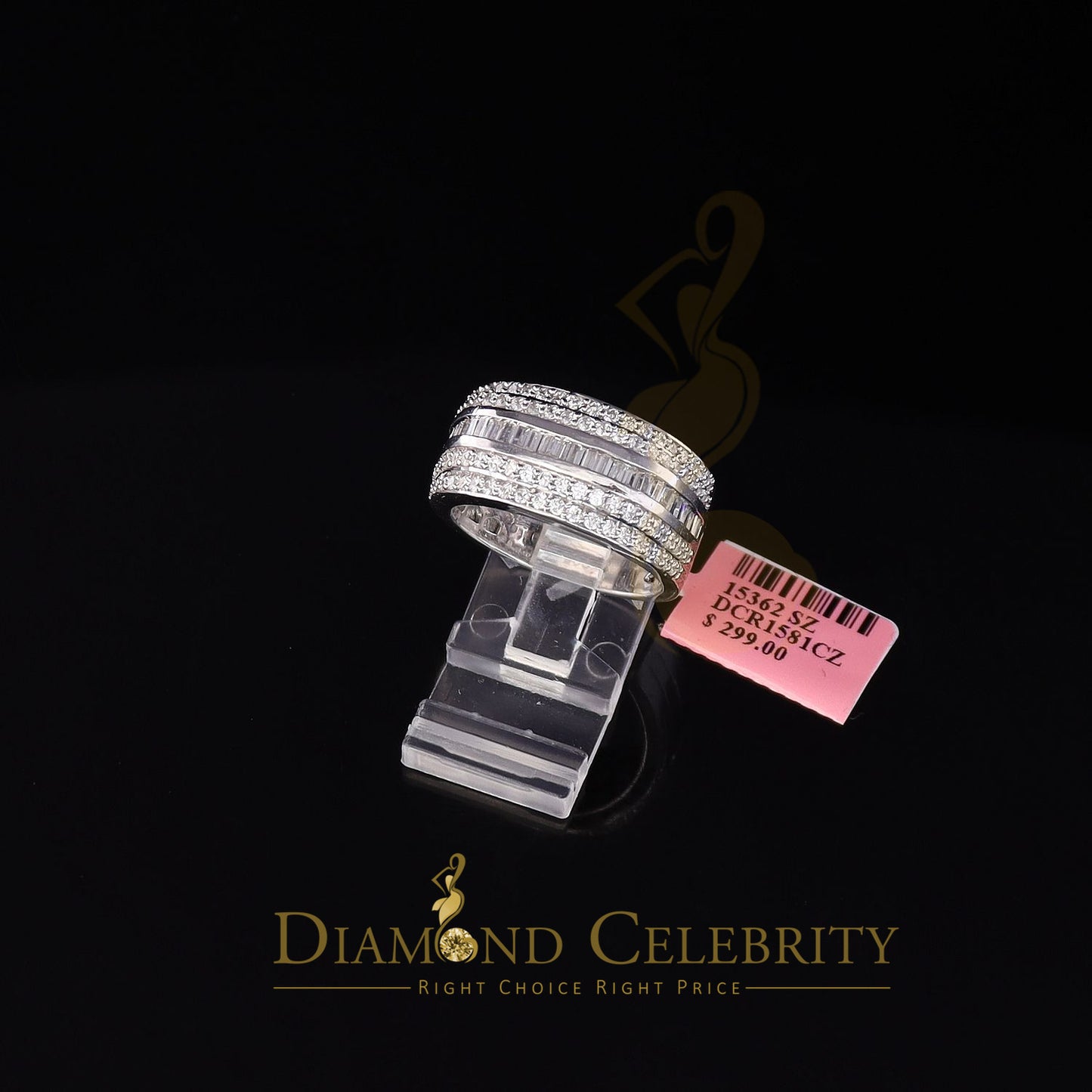 DiamondCelebritees Sterling White Silver 4.50ct Cubic Zirconia Band Fashion Men's Ring Size 9.5