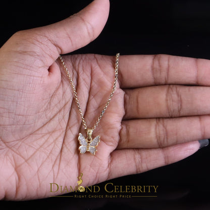 DiamondCelebritees  0.10CT Real Diamond 925 Sterling Silver with Butterfly Yellow Necklace Pendant