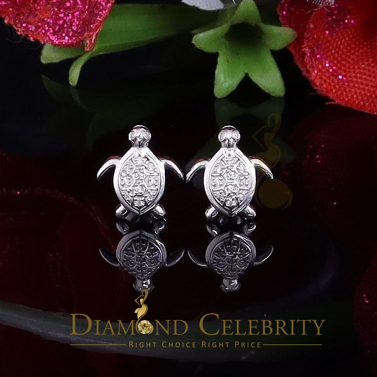 DiamondCelebritees  Women's 0.14ct Cubic Zirconia Turtle Stud Earrings White 925 Sterling Silver