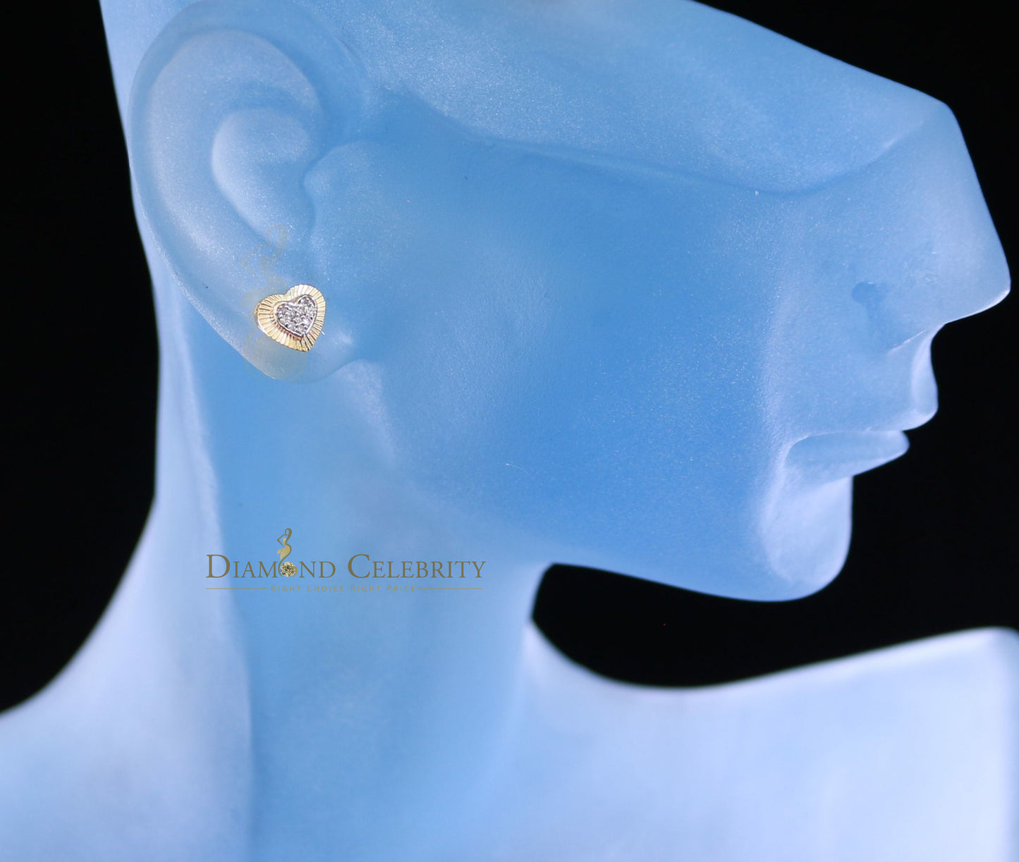 DiamondCelebritees 10K Real Yellow Gold with 0.05CT Real Diamonds Men's/Women's stud Heart Earrings