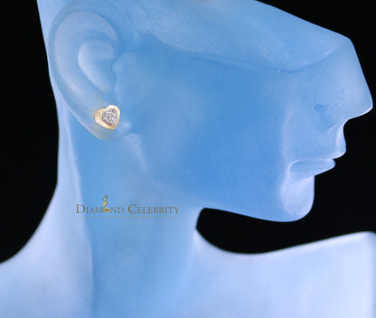 DiamondCelebritees 10K Real Yellow Gold with 0.05CT Real Diamonds Men's/Women's stud Heart Earrings