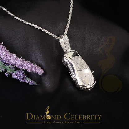 DiamondCelebritees Real 0.33ct Diamond 925 Sterling Silver Sport CAR Charm Necklace Pendant White