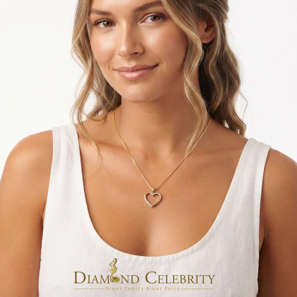 DiamondCelebritees  Real 0.12ct Diamond 925 Sterling Silver HEART Charm Necklace Yellow Pendant