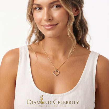 DiamondCelebritees  Real 0.12ct Diamond 925 Sterling Silver HEART Charm Necklace Yellow Pendant