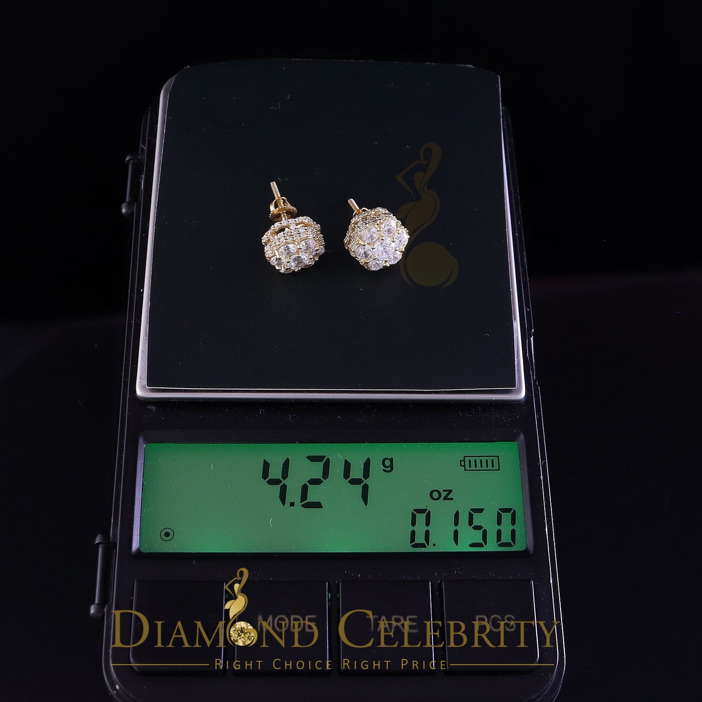 DiamondCelebritees  Round Style Earring 2.00ct Cubic Zirconia 925 Sterling Silver Yellow for He/She