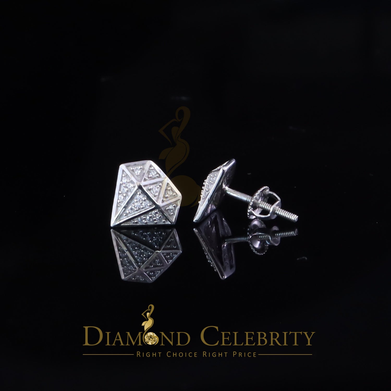 DiamondCelebritees  0.24ct Cubic Zirconia 925 White Silver Women's & Men's Hip Hop Stud Earrings