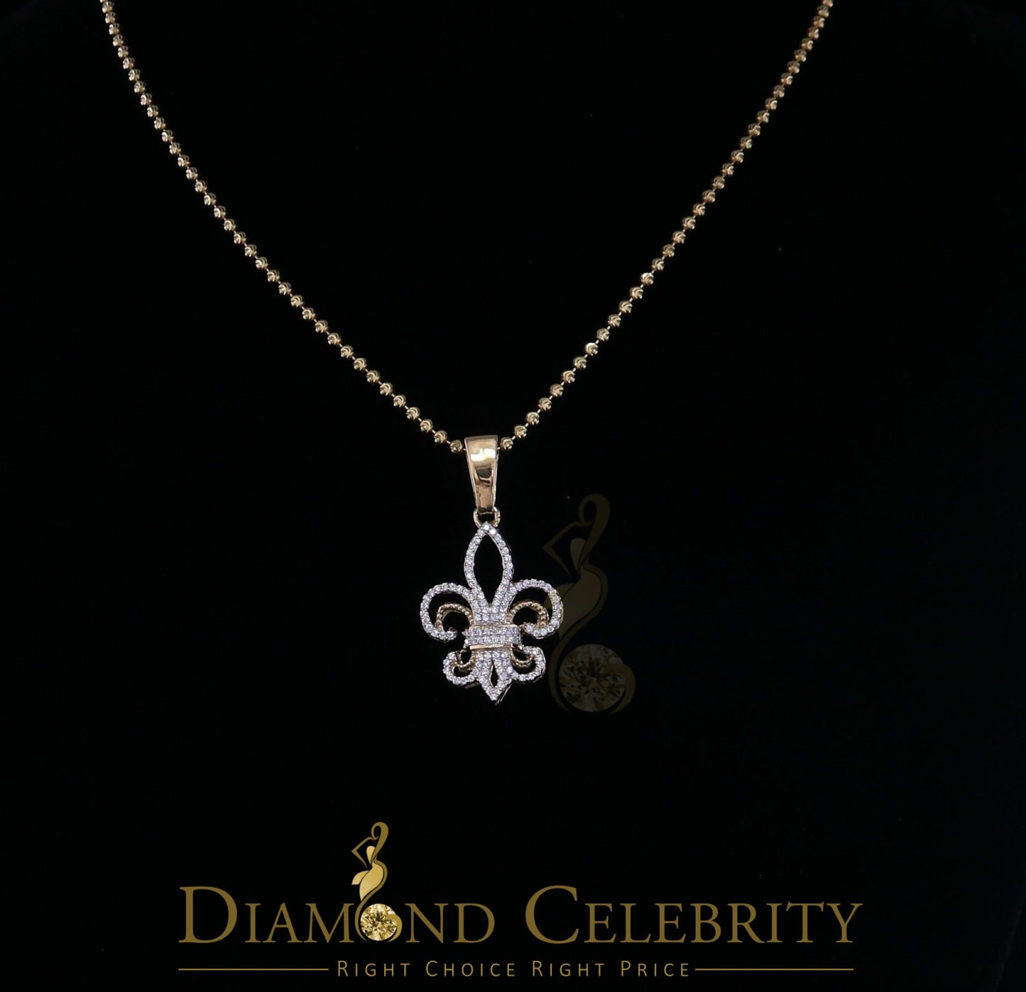 DiamondCelebritees Yellow 925 Sterling Silver Fleur de Lis Pendant with 0.93ct Cubic Zirconia Stone
