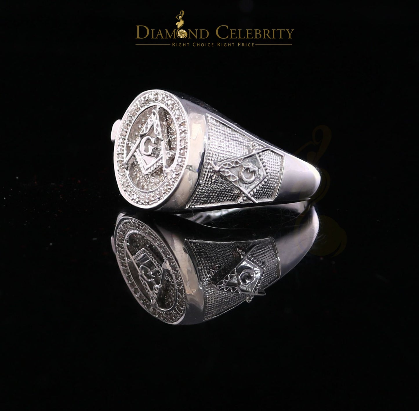 DiamondCelebritees 925 White Silver Masonic 0.50 CT Real Diamond Men's Engagement Big Ring Size 12