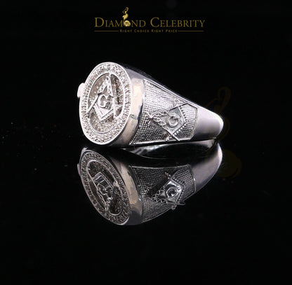 DiamondCelebritees 925 White Silver Masonic 0.50 CT Real Diamond Men's Engagement Big Ring Size 12